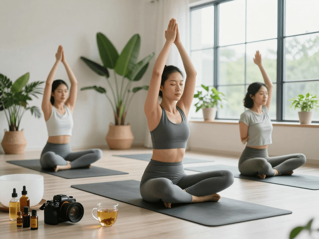 Individual practicing yoga in a serene wellness environment highlighting NAD+ benefits through holistic health.